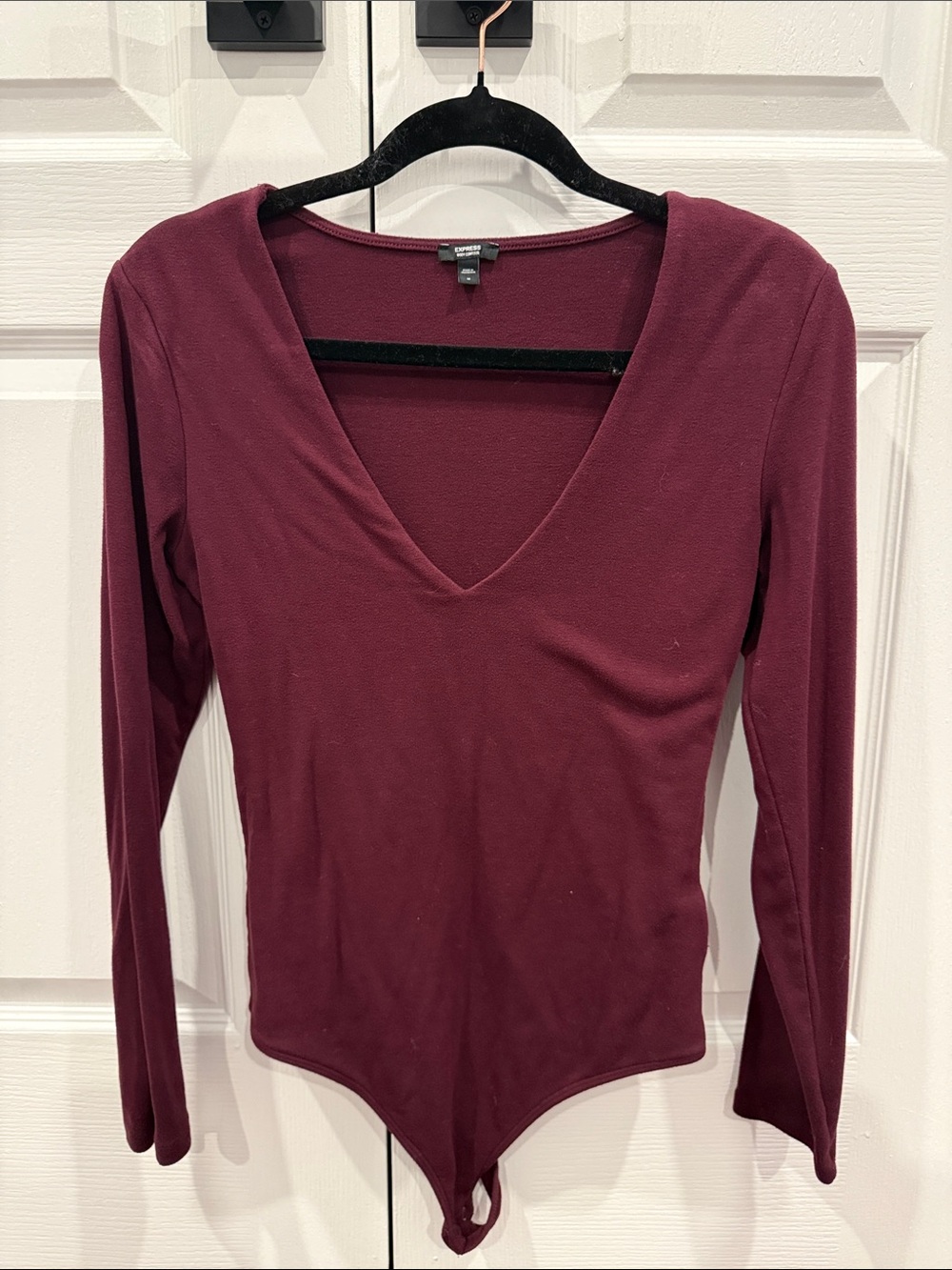 Express V-Neck Long Sleeve Bodysuit - Deep Wine - Size M